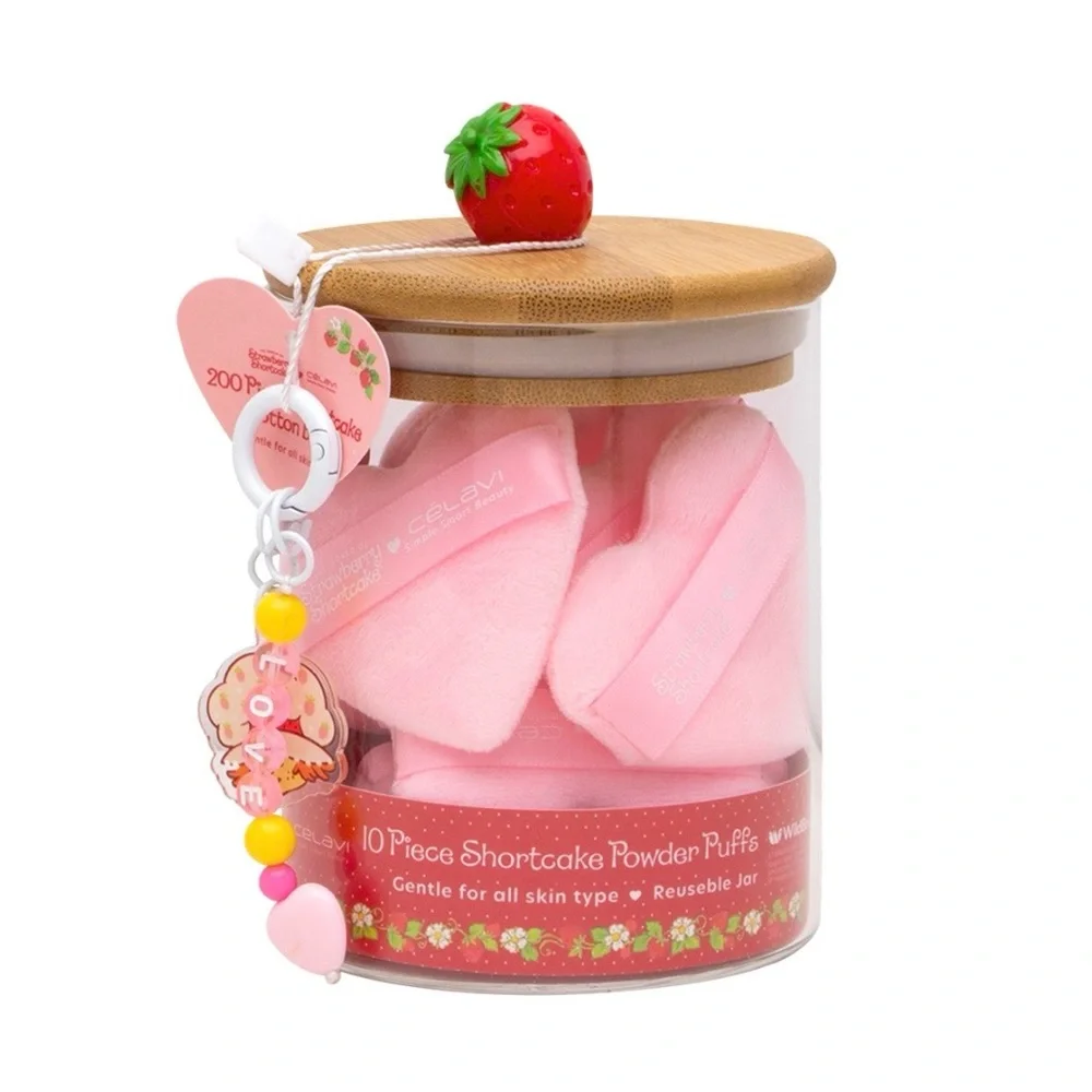 Celavi x Strawberry Shortcake Pink Powder Puffs Set with Reusable Jar & Keychain - Picture 1 of 1